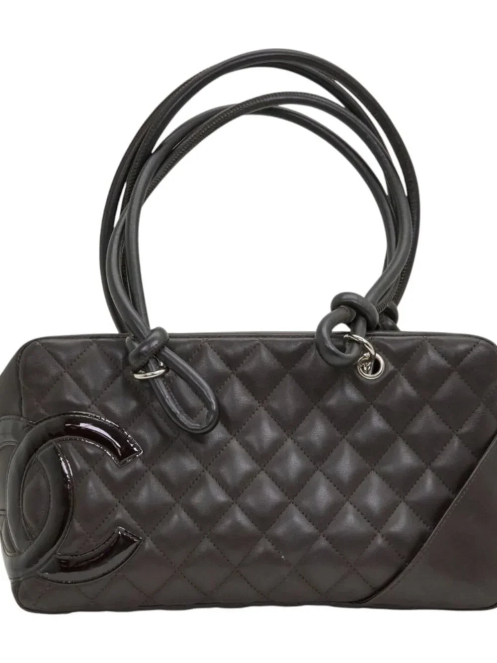 Chanel Black Lambskin Quilted Cambon Bowler Bag Silver Hardware